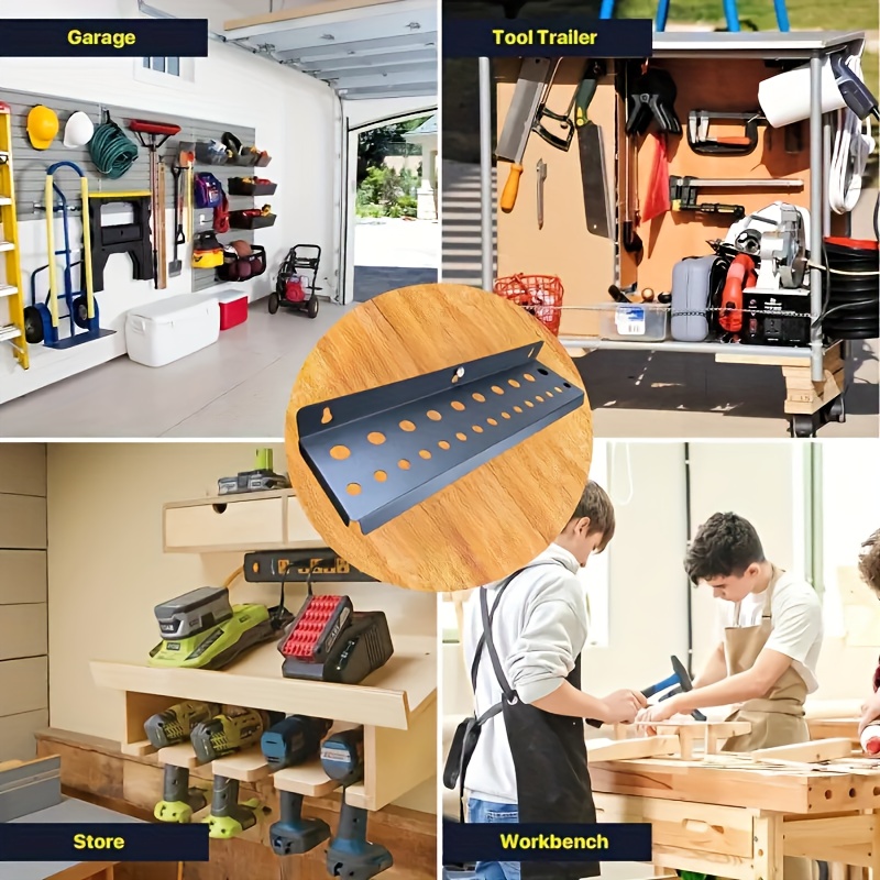 Heavy-Duty Iron Wall-Mounted Tool Storage Rack with Hanging Shelves - Space-Saving Garage Shelf Suitable for Screwdrivers, Wrenches, Pliers Organization, Painted Tool Holder for Workshop, Studio,, No Assembly Required, Utility Shelves