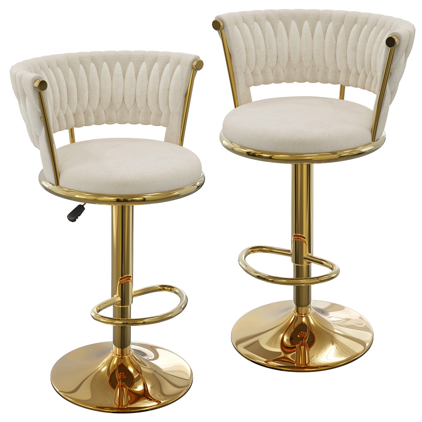 TEMU A Set Of 2 Bar Stools, A Bar Bench, And Chair, Height Adjustable, Swivel Chair, Suitable For Bars, White And Golden, Lounge Seating Set,
