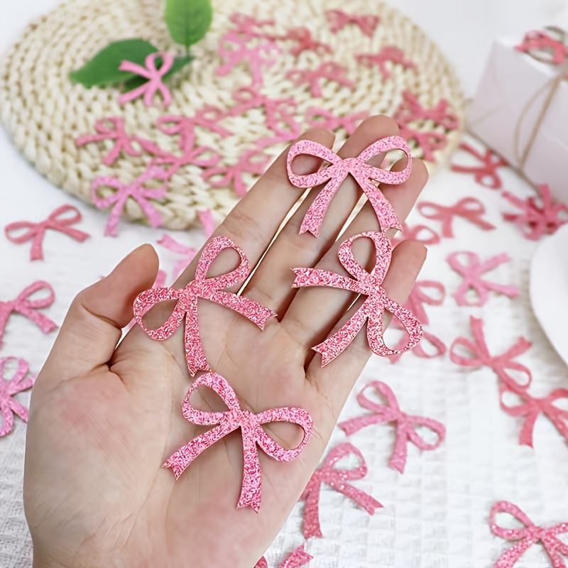 Image of 50pcs Bulk Glitter Bow Confetti - Sparkling Ribbon-shaver Paper Shavings With Glittering Bow Ties Suitable For Birthday Wedding Shower Decorations, Table , Wedding Favors - Bulk Party Supplies