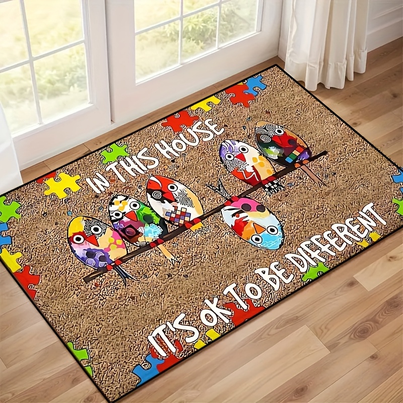 TEMU Paillasson 1 pièce pour entrée de maison, cuisine, décoration d'intérieur, tapis rectangulaire léger, lavable en machine, motif petit oiseau