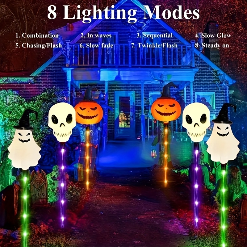 solar 6pcs halloween   lights color changing plug in outdoor waterproof decorative lights suitable for horror parties yard cemetery lawn and   decoration festive outdoor display lights Product details 1
