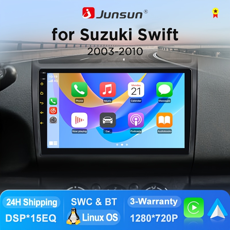 Junsun System Car Stereo With Auto & Carplay For Swift 2003, 2004, 2005, 2006, 2007, 2008, 2009, 2010 Touch Screen Multimedia Player, Without Battery