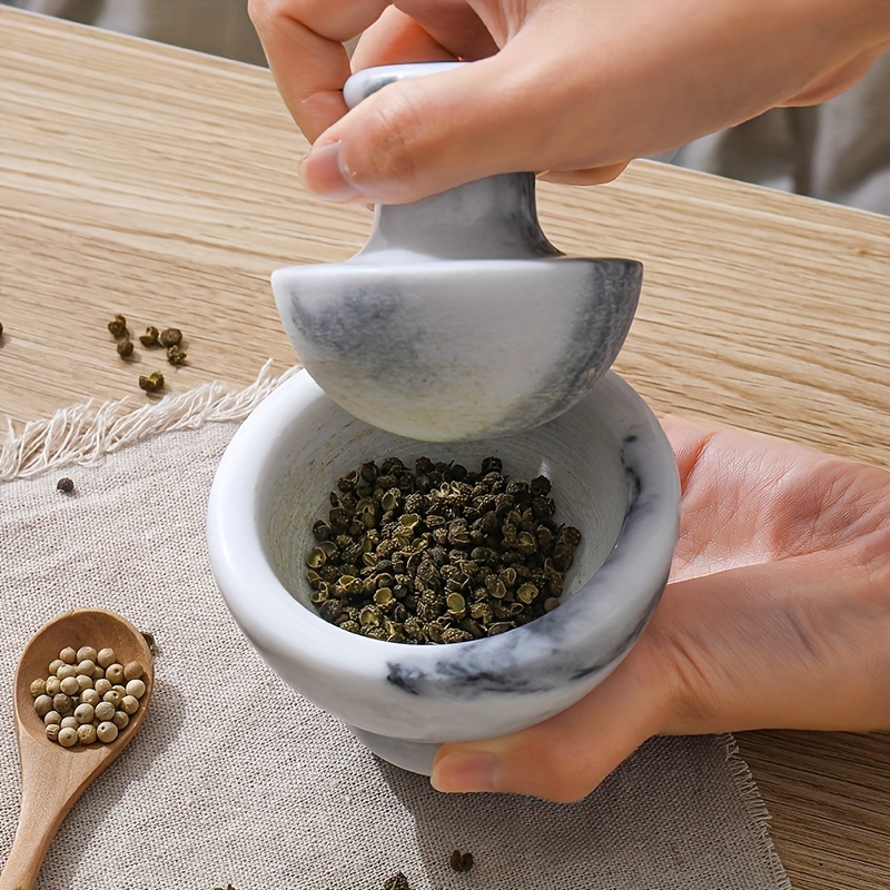 Marble Mortar And Pestle Set, Pill Crusher And Spice Grinder, 9.65 cm, 1/2 Cup, Manual Grinding Bowl, High Grinding Efficiency, Labor-Saving.