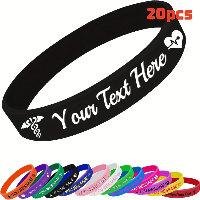 TEMU 20pcs Custom Silicone Wristbands, Adult Size 202mm, Heart Icon Suitable For Corporate Team Building, Weddings, Team , Reunion, Gifts, Events,