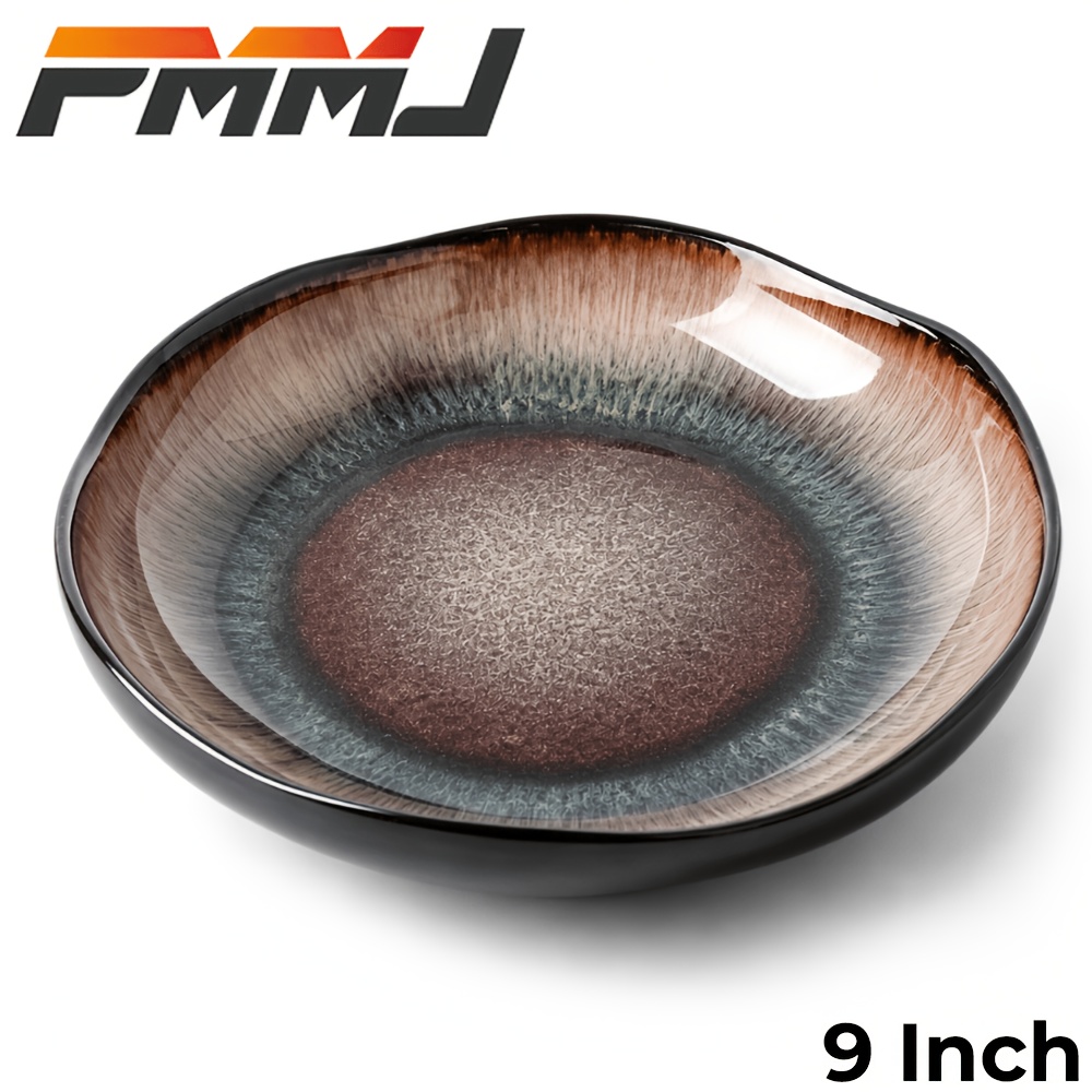 TEMU Pmmj 9-inch Irregular Deep Ceramic Plate, Vintage Light Luxury Spotted Glaze Salad & Soup Plate, Tableware, Decorative Bowl & Salad Plate,