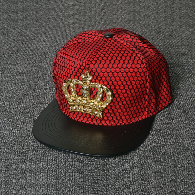 TEMU 1pc Crown Money Logo Street Hip-hop Style Flat-brim Hip-hop Cap, Heavy Metal Element Baseball Cap, Adjustable Size, New Early Autumn Model,