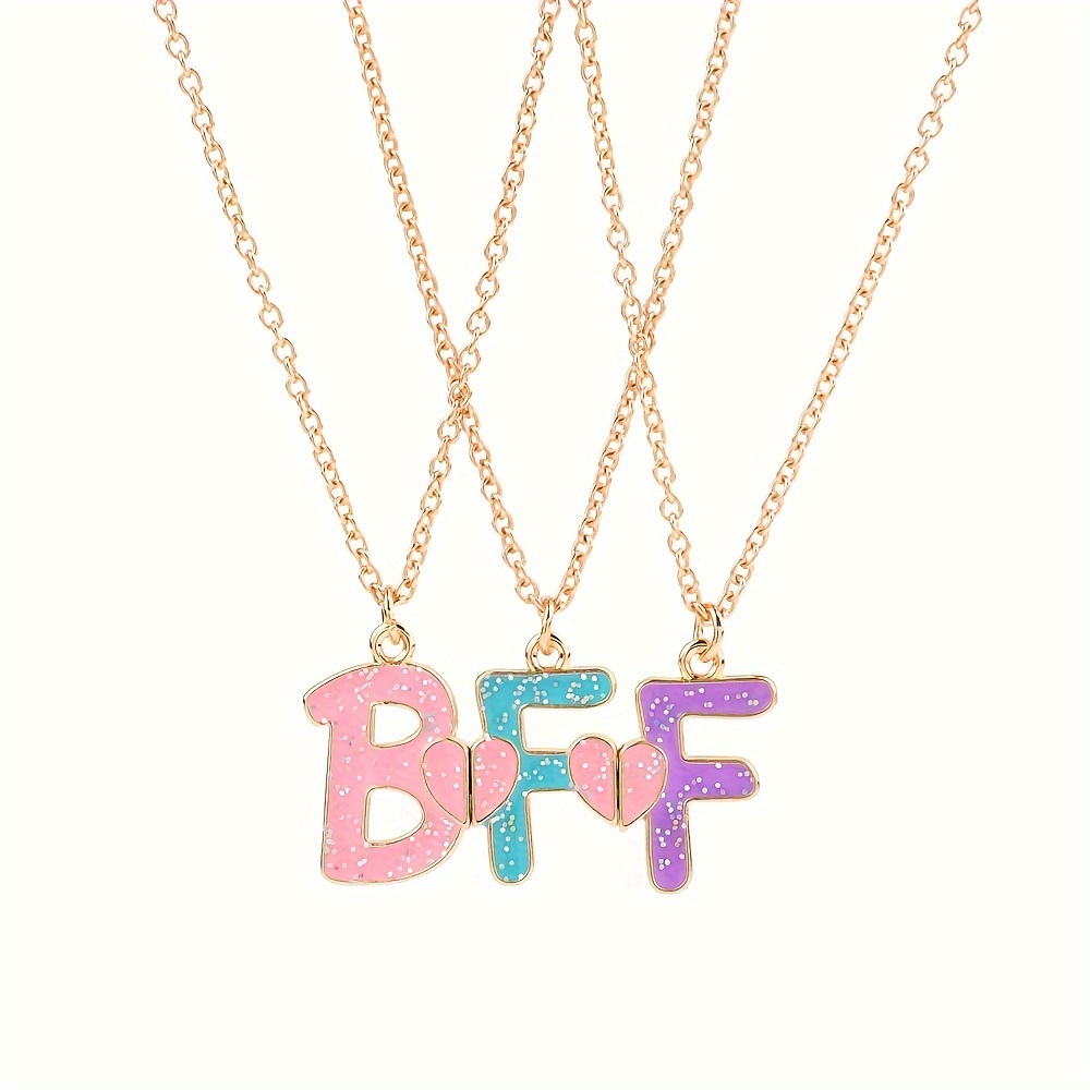 Chain Heart Pendant Best Friends Forever Necklace Piece 3pcs BFF