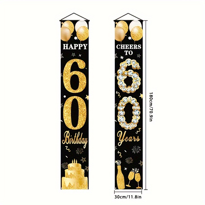 Image of 1pair Men Women 60th Birthday Door, Black Golden Happy 60th Birthday Cheers To 60th Anniversary Porch Sign Party Supplies, 60th Birthday Banner Outdoor Indoor