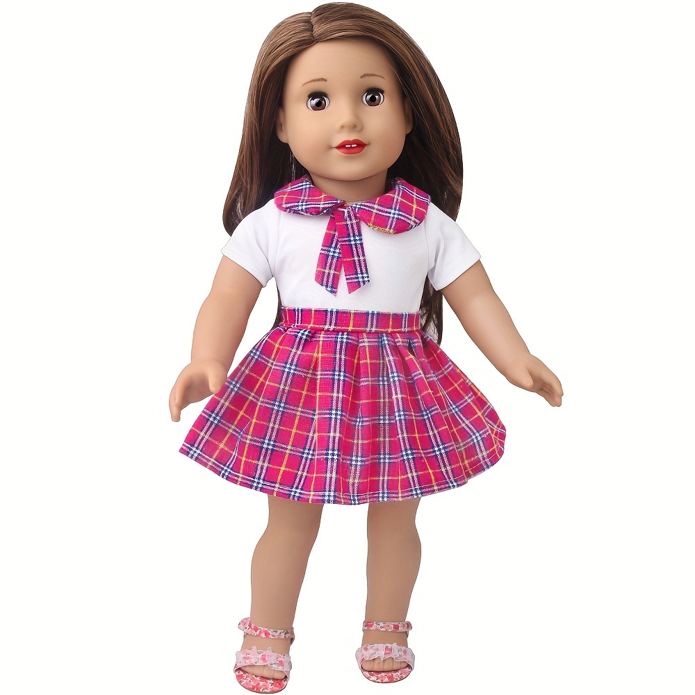 

18in Doll College Style Dress Fashion Plaid Skirt Doll Toy Clothes (without Shoes, Doll)