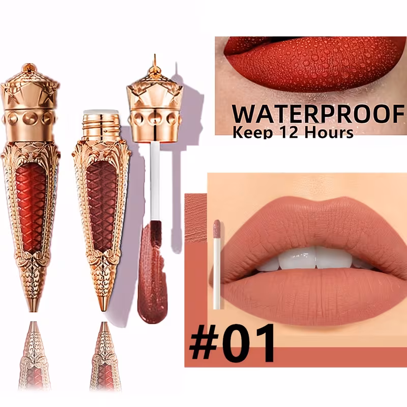 gloss à lèvres mat étanche 24 heures - design roi, rouge à lèvres liquide hydratant en teintes rose, rouge et nude, & longue tenue pour types de peau, rouge à lèvres longue tenue|emballage roi|applicateur élégant Détails du produit 9