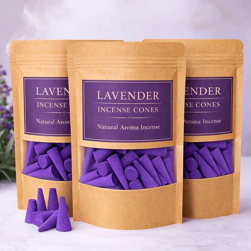 high quality lavender incense cones handmade incense piles purple natural pressed incense powder paper bag packaging meditation yoga relaxation fragrance bedroom living room bathroom air freshener desktop ornaments home