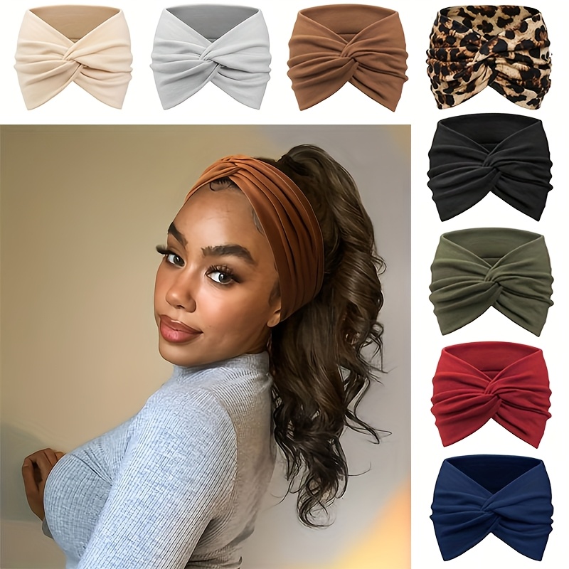 E-shop 8 Stück Damen Bohemian Style Elastische Rutschfeste Breite Knoten Stirnbänder – Atmungsaktive Yoga Fitness Stirnbänder, Geeignet für den alle