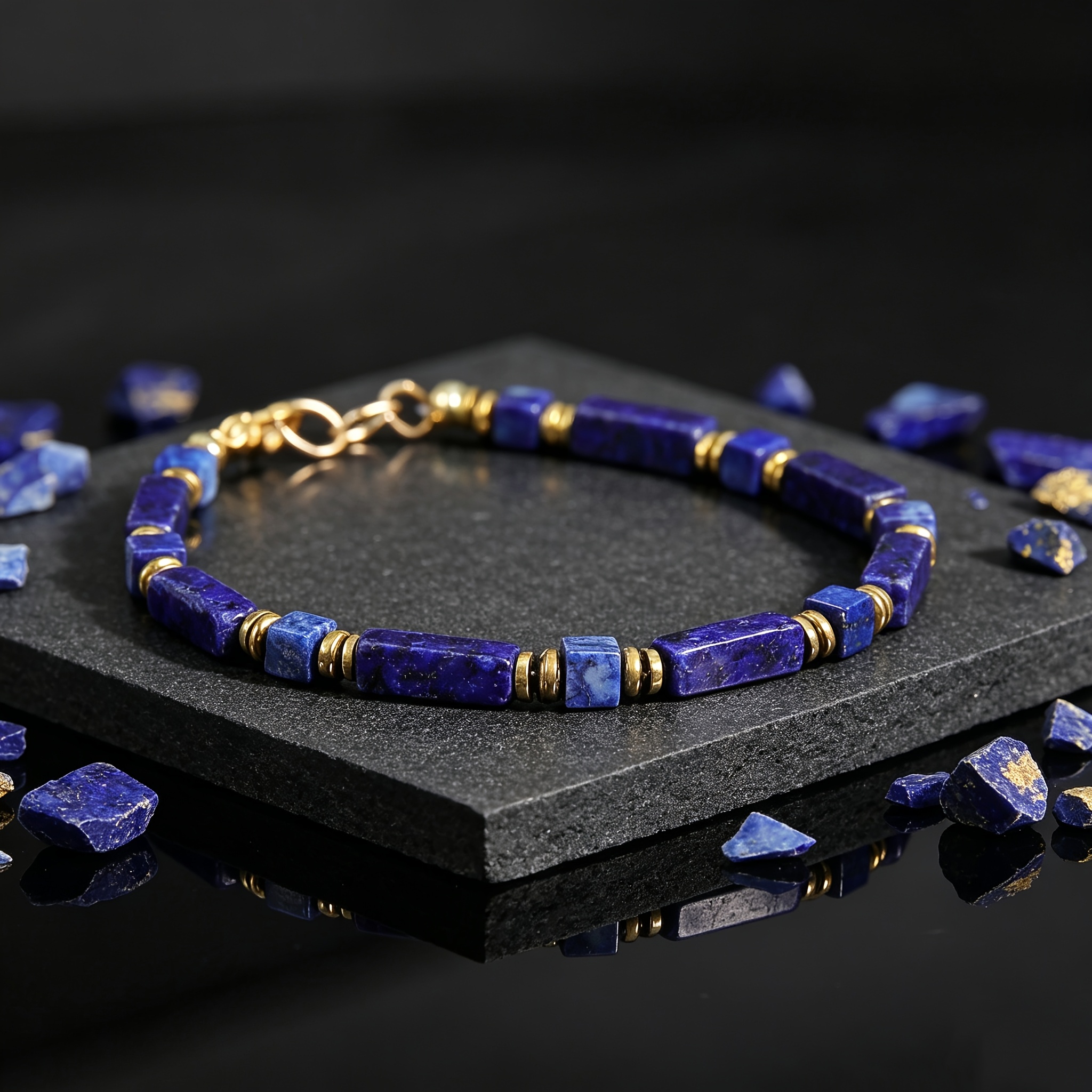 Vintage Rectangular Lapis Lazuli Men's Handmade Beaded Bracelet