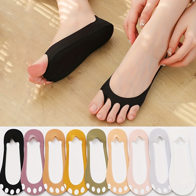 

5 Pairs Women's Toe Separator Socks, Non-slip No-show Ice Silk Invisible Socks, Summer Thin Low Cut Breathable Boat Socks, Assorted Colors