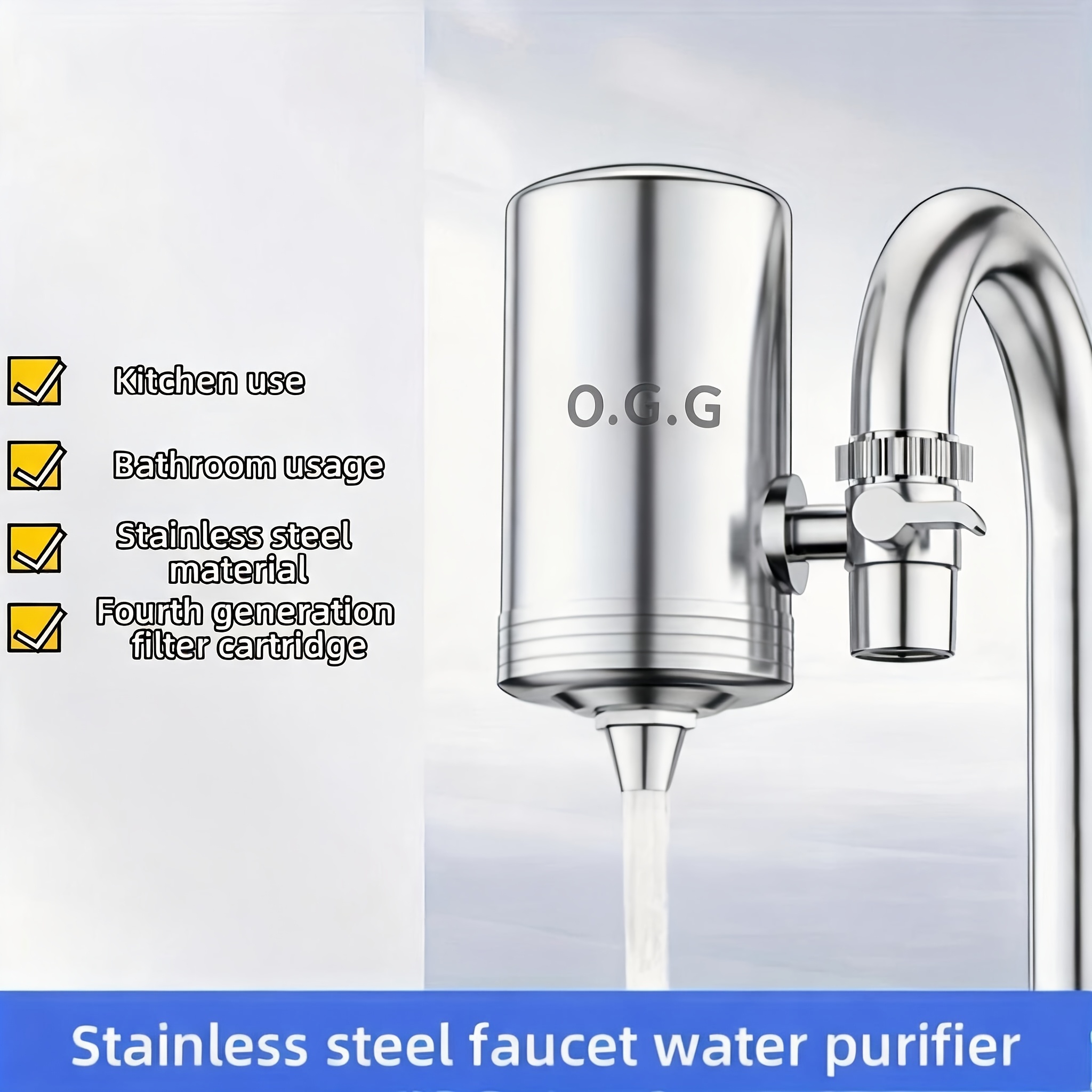 Image of Faucet Water Filter With A Universal Composite Filter Cartridge, Purifies Tap Water To Improve Water Quality. Features With Multi-functional Mounting Accessories, Dual Water Outlet , And Reduces