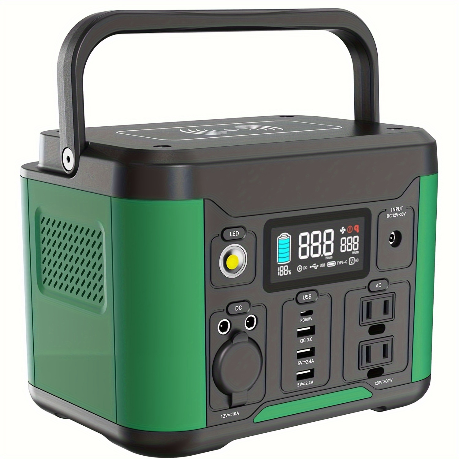 

300w Portable Power Station, 296w Mobile Portable Outdoor Storage Power Supply, 120v/300w Ac Outlet, With Flashlight, Camping, Traveling, Emergency, High Power