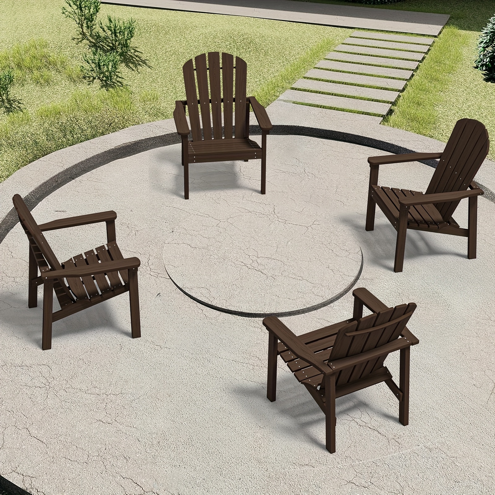 Adirondack Chair, Space-Saving Stackable Design, HDPE Material Wood Grain Finish, Ergonomic Slight Tilt, Perfect for Patio Backyard Deck & Fire Pit, Dining Chair Size