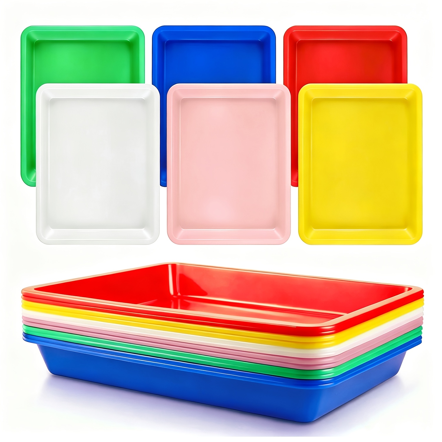 TEMU 12pcs Set Of Plastic Art Trays, 6 Colors Rectangular Activity Craft Bead Trays, Colorful Art Storage Trays, Art Trays For Projects, Painting,