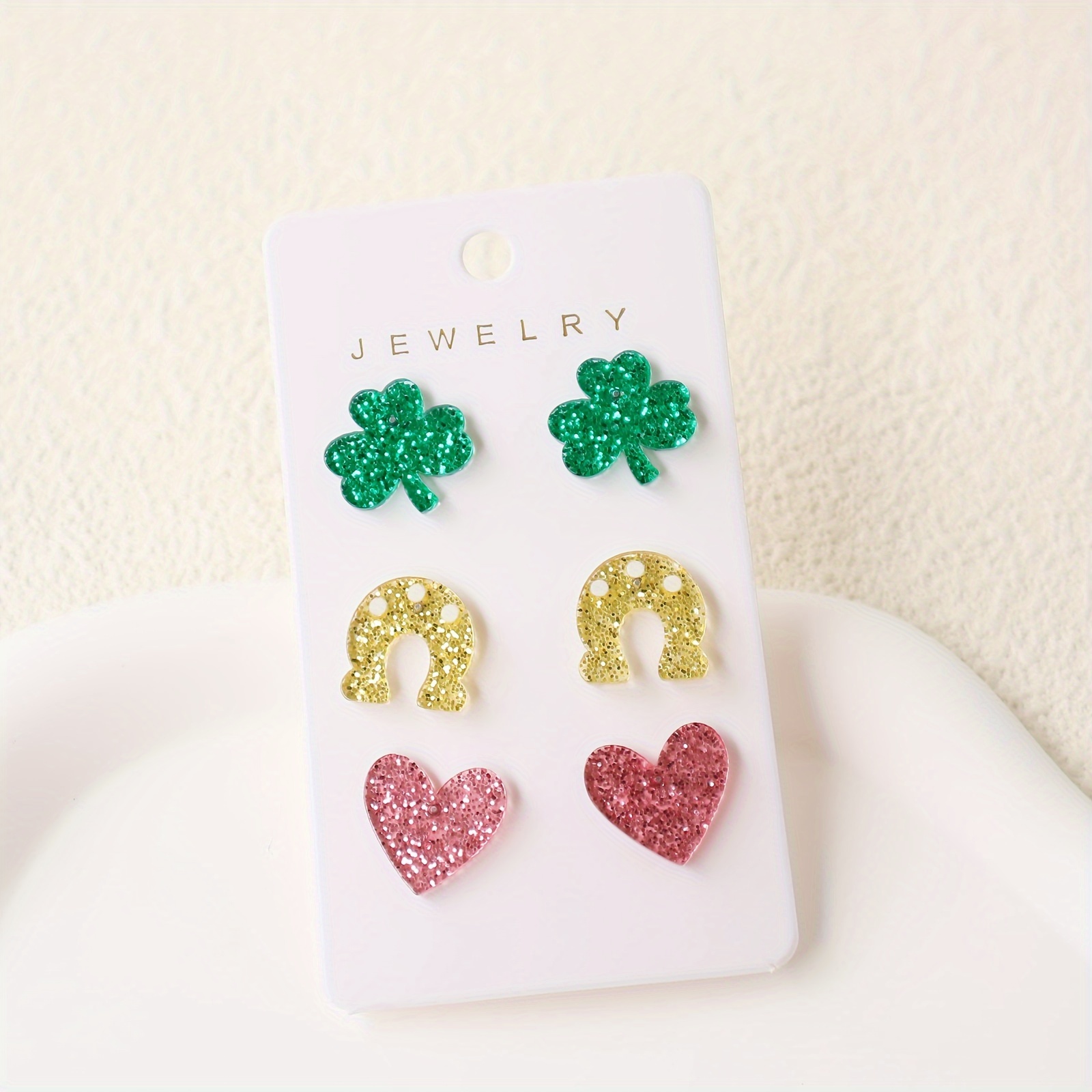 

Pairs Of 's Day Valentine's Festival Acrylic Clover Love Earrings Set, Personalized And Fashionable Ear Ornaments