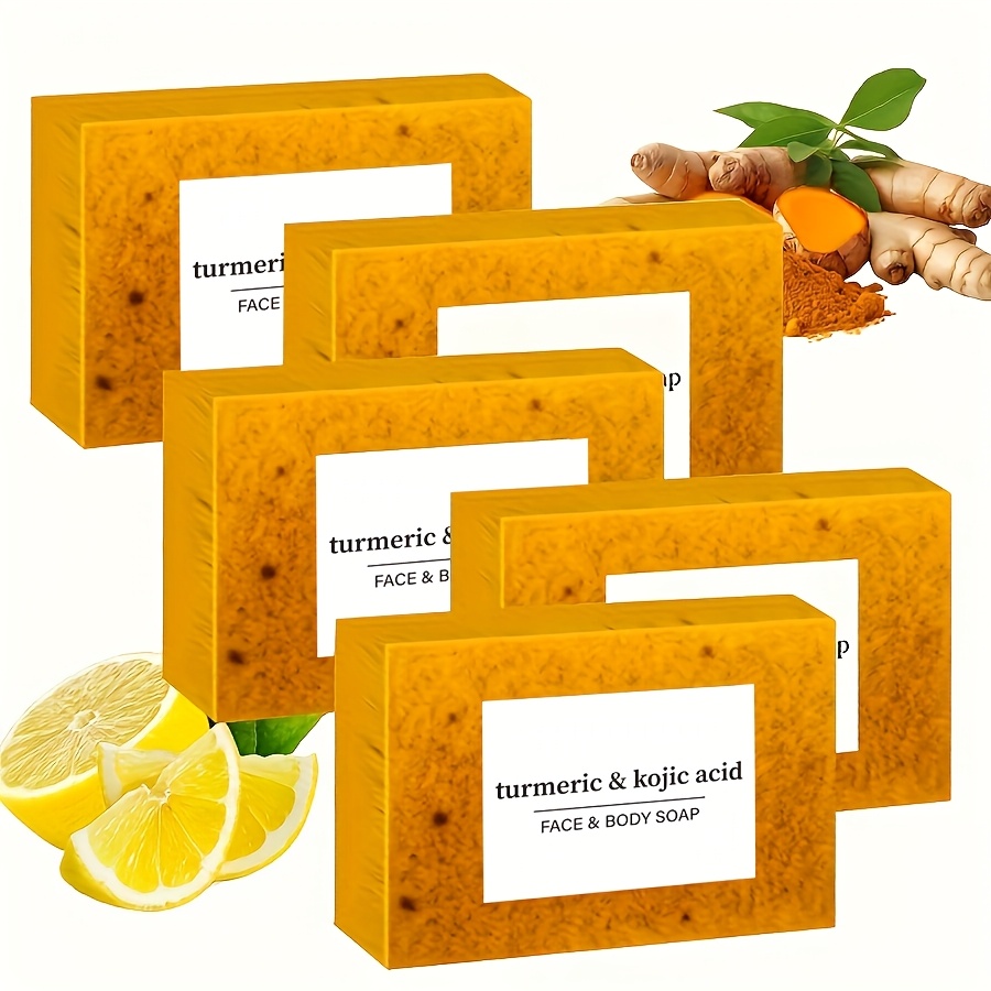 5 pack unisex adult turmeric kojic acid each moisturizing deep cleansing bar for types alcohol free with natural scent for face body details 0