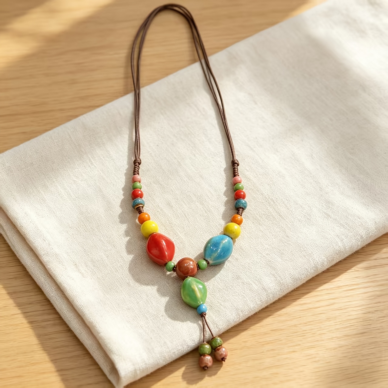 Macaron Color-Block Olive-Shaped Ceramic Bead Necklace