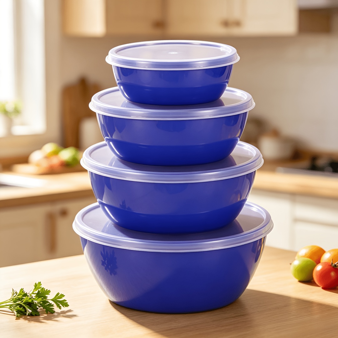TEMU 8pcs Set: 4pcs Bowl Bodies + 4pcs Lids, 4pcs Stackable Plastic Food Storage Bowls With Transparent Lids, Reusable Bento Box, Sealable Mixing
