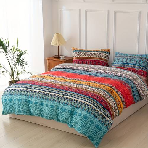 3pcs down duvet cover bohemian dance spring style printed bedding soft and comfortable down duvet cover suitable for bedrooms and guest rooms 1 x down duvet cover and 2 x pillowcases