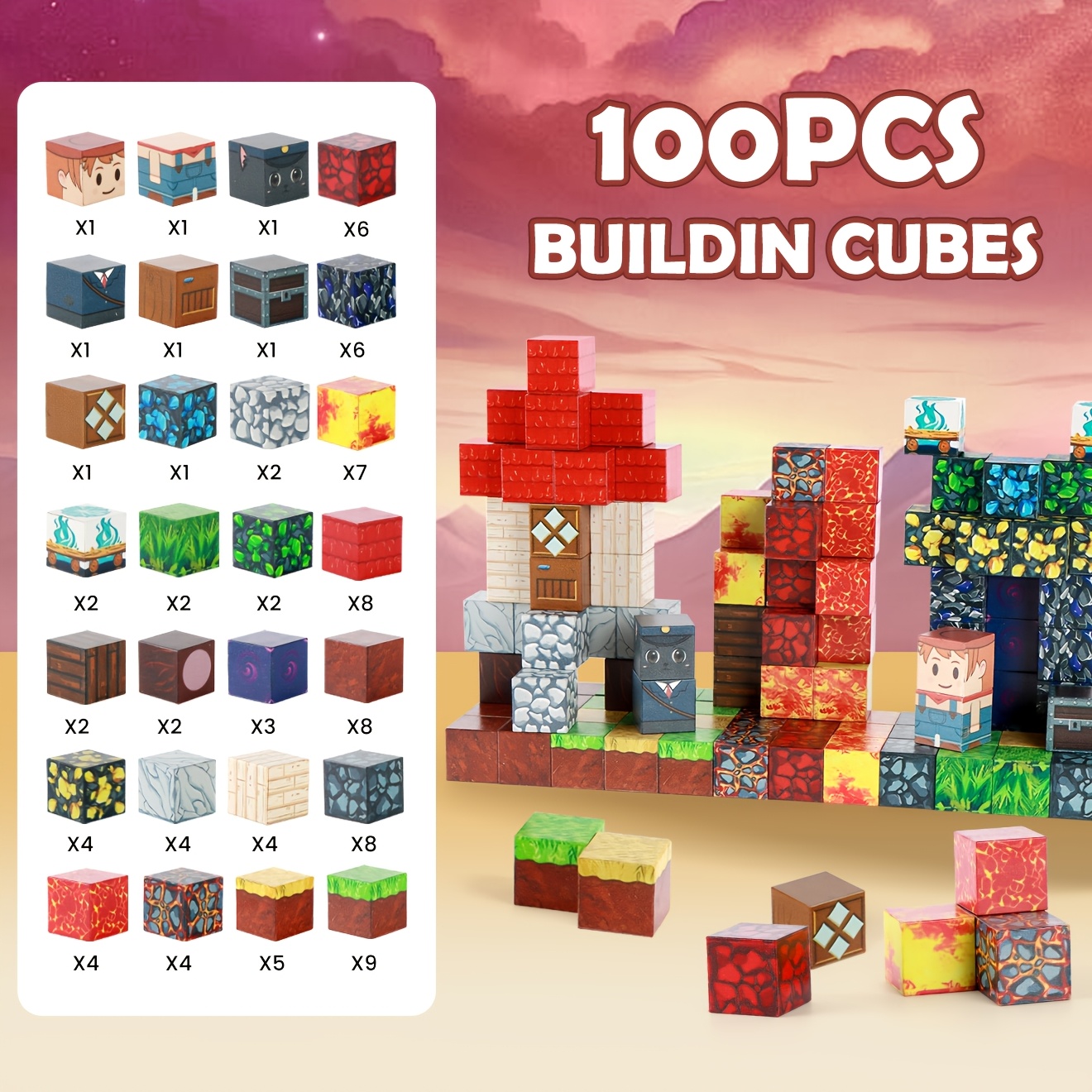 Image of Zhenfinity | 100pcs Magnetic Building Cubes | Stem Construction Blocks Set | & Lava Adventure World | Creative 3d Scene Building Toys | Easter Christmas Birthday Gift For Boys Girls
