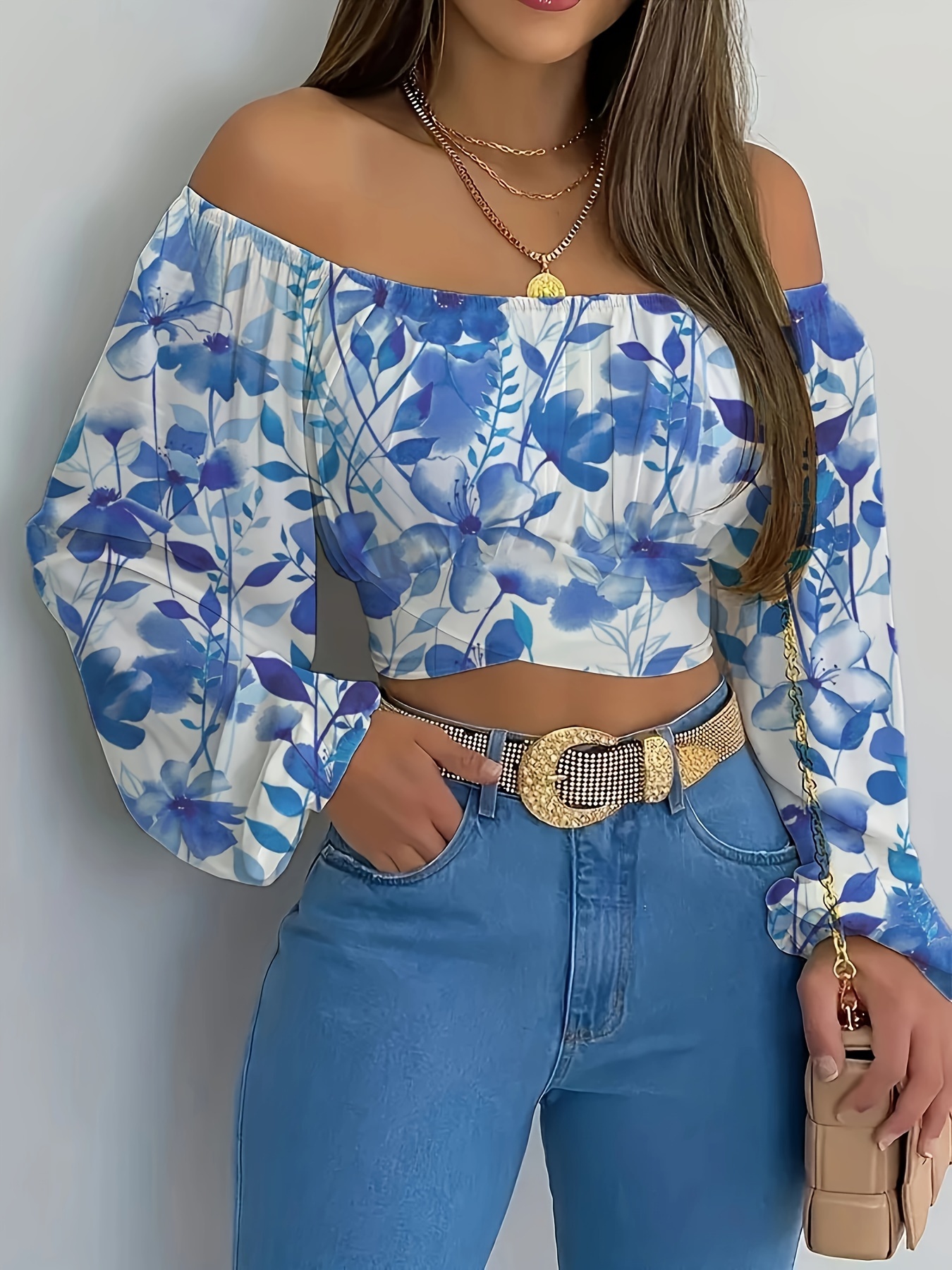 floral print shoulder tie back blouse casual long sleeve Temu Oman