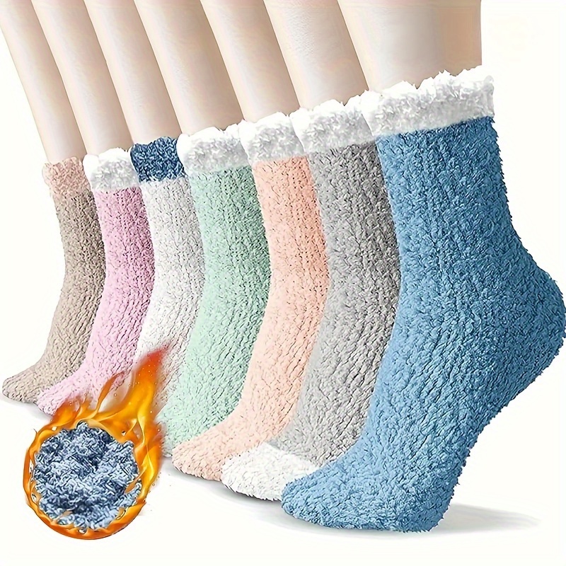 

3/5/7pcs Women's Cozy Fleece-lined Warm Mid-calf Socks - Full Ankle Coverage, Outdoor & Winter Sports