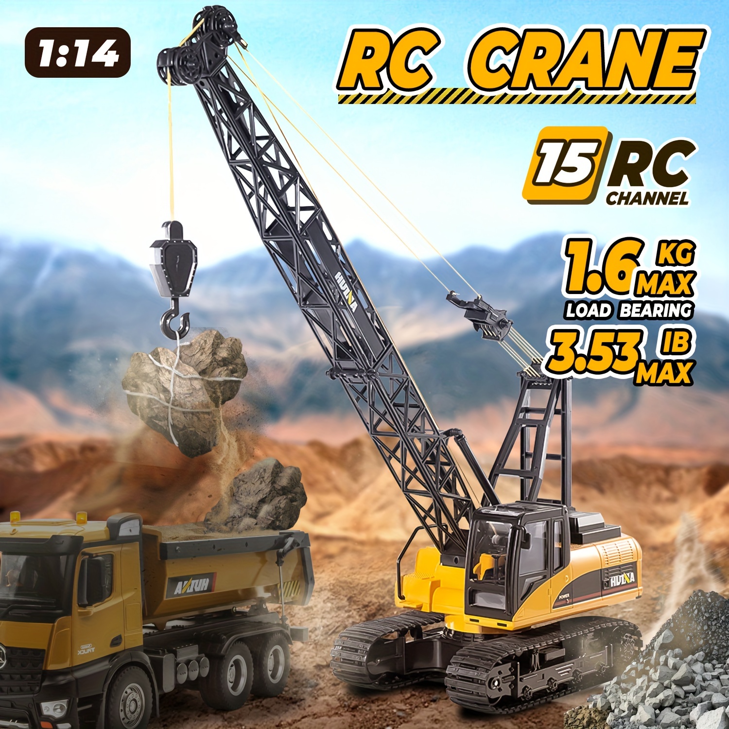 

1:15 Scale 15-channel Electric Alloy Rc Crane 2.4ghz Rc Construction Truck Remote Control Truck With Heavy Metal Hooks With Lights And Sounds Birthday Gift Halloween Gift Christmas Gift