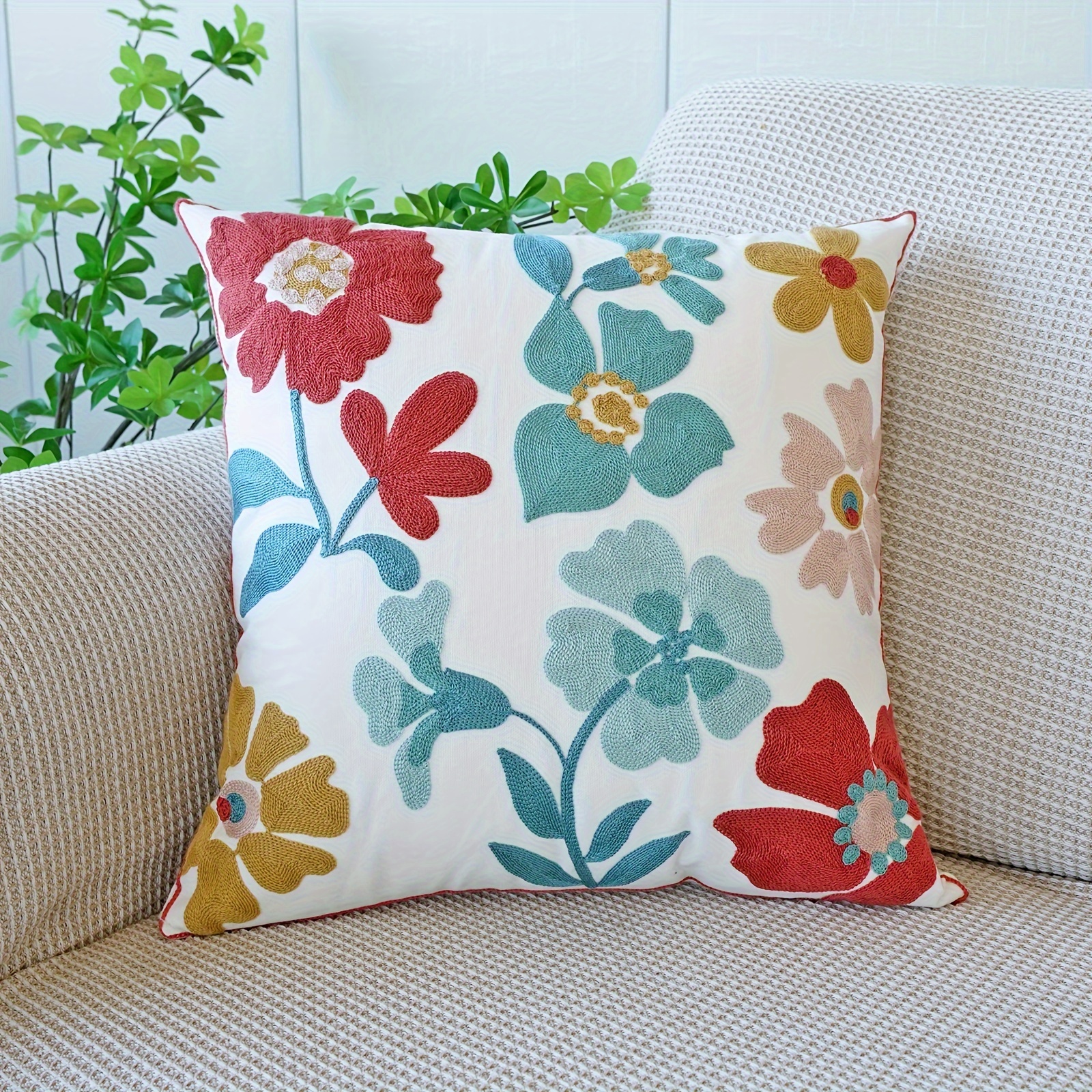 

1pc, Embroidered Plant Flower Throw Pillow Cover, Pastoral Style Ins Home Sofa Throw Pillow Bedside Cushion Office Waist Cushion Pillow