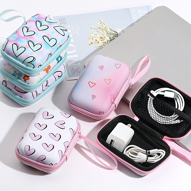eva heart themed zipper pouch with usb charger cable storage durable portable organizer for headphones and accessories accessory organizer   accessory zippered pouch
