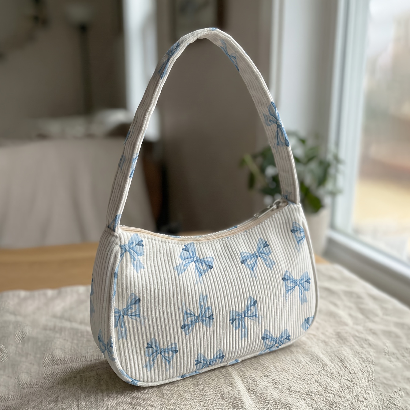 TEMU 1pc, Pattern Printed Single-shoulder Bag, Corduroy Underarm Bag, Retro Style, Suitable For Daily Commuting, Dates, Shopping, And . High