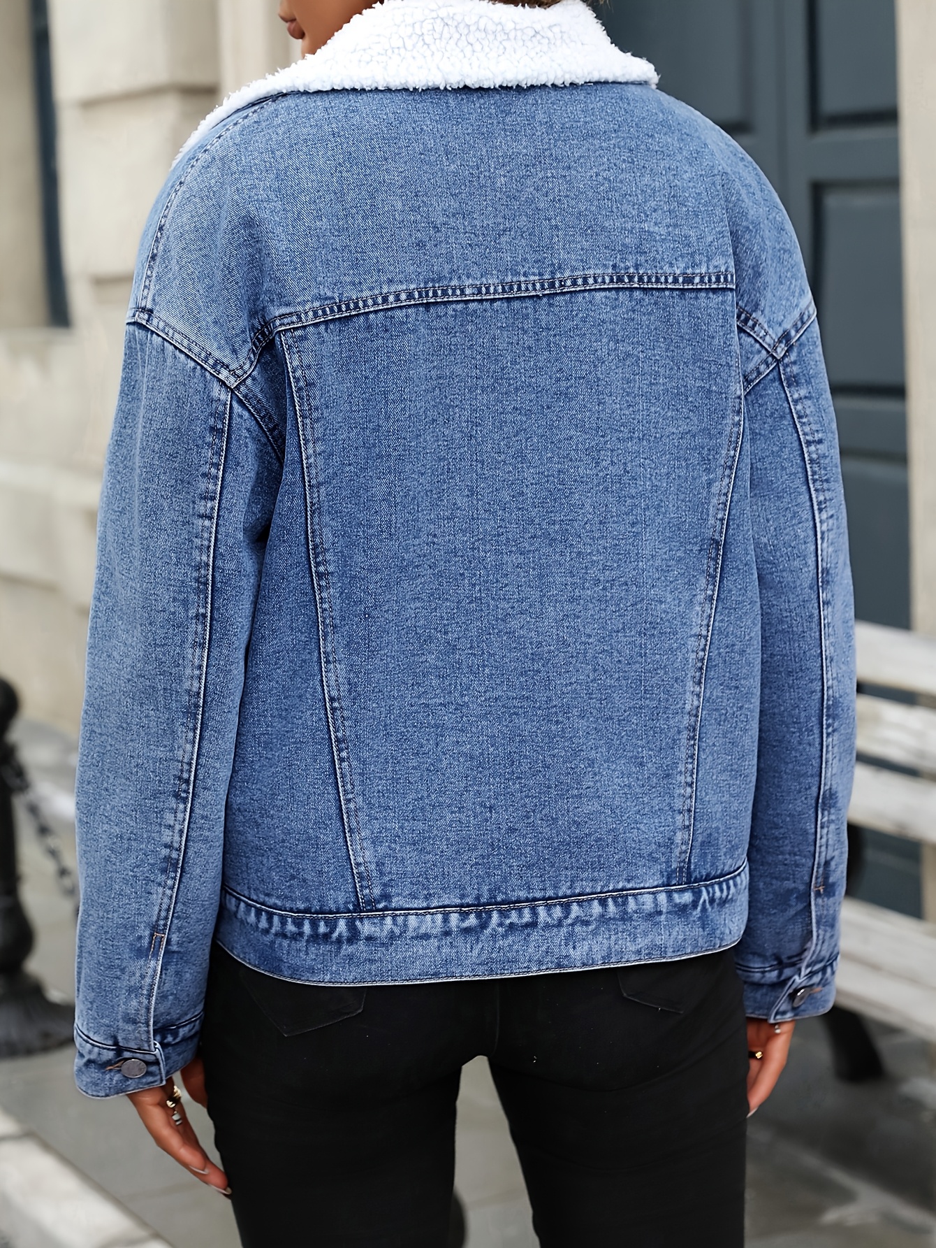 women's plus size elegant light blue denim jacket fur Temu Mauritius