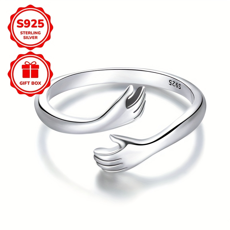 925 Sterling Silver Hug Rings Adjustable Cuff Wrap Around Hand Love