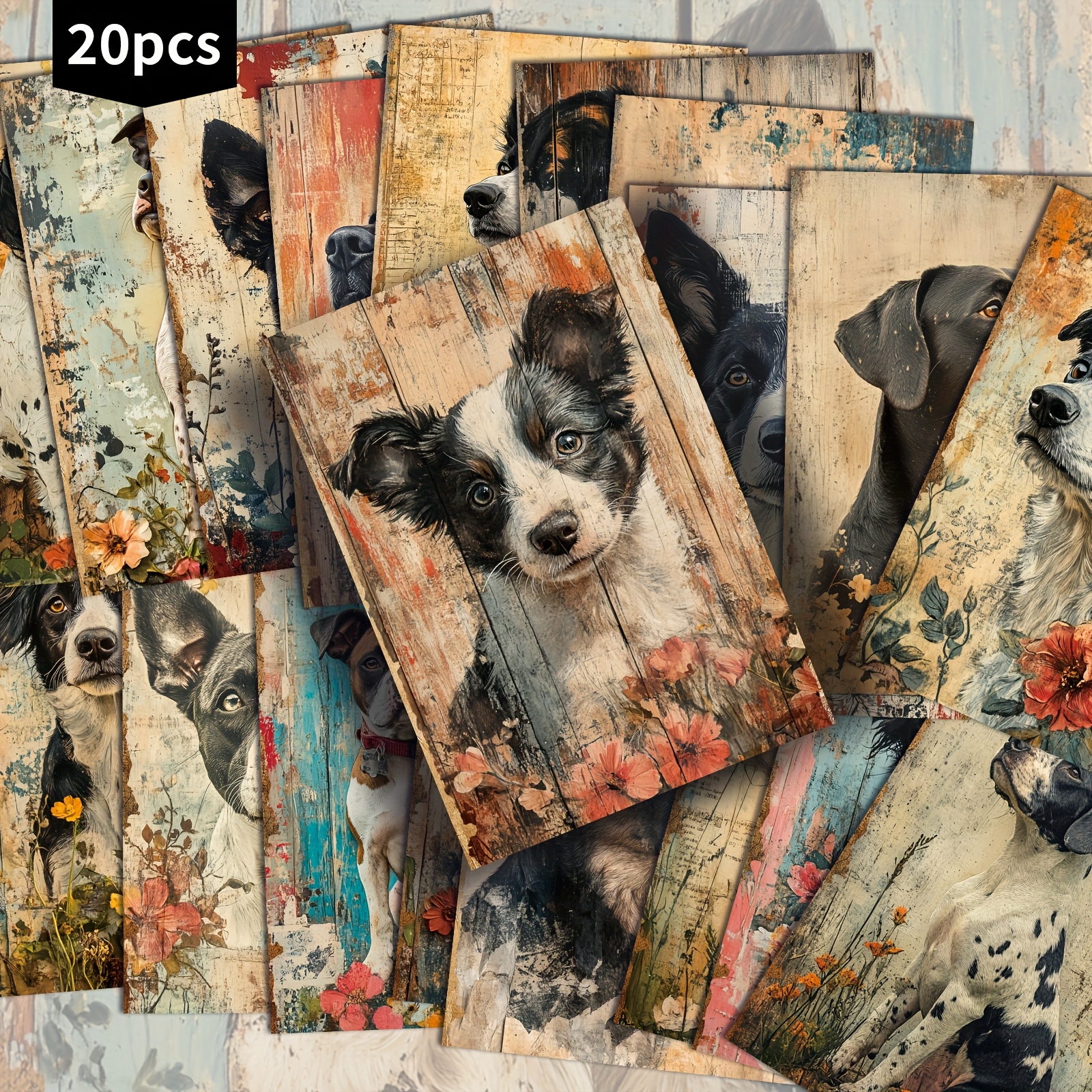 TEMU 20-pack Vintage Dog Pet Cute Postcards - 4x6 Inches Junk Journal Paper, Classic Pinup Illustrations, Collectible Decorative Painting Cards For