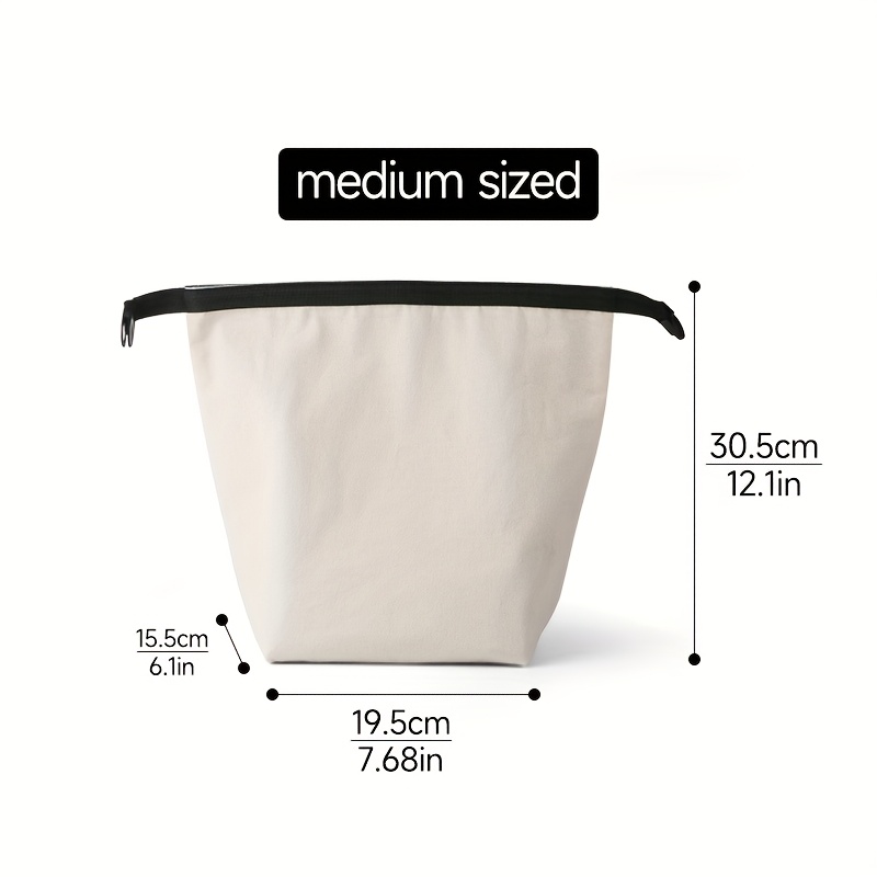 TEMU Non-food Contact Large Capacity Insulated Lunch Bag - Durable Polyester Canvas Lunch Tote With Sturdy Handles, White Rectangular Thermal Food