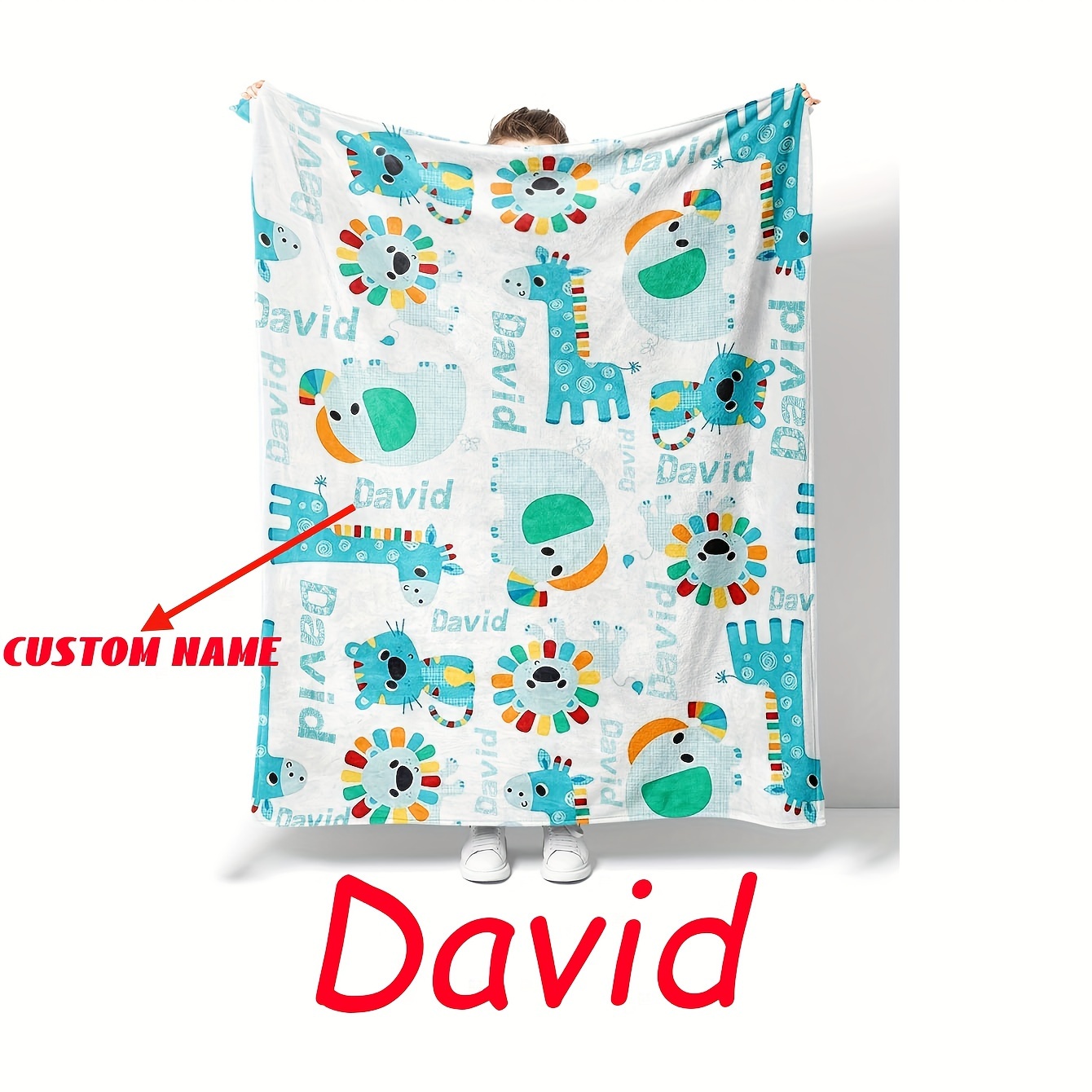 

1pc Custom Flannel Digital Printed Blanket, Fun Cartoon Animal Blanket, Name Custom Blanket, Suitable For Bedroom Sofa Lunch Break Office