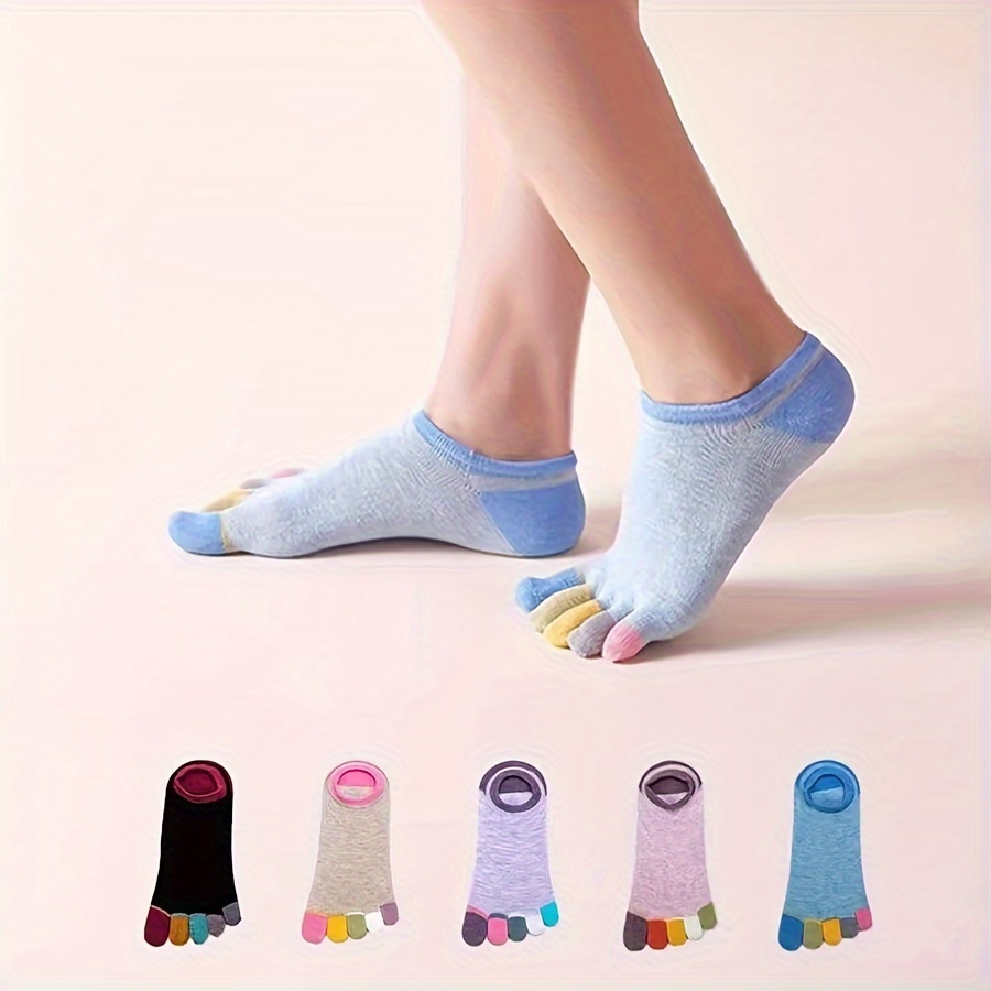 

5 Pairs Rainbow 5 Toe Socks, Casual & Breathable Invisible Low Cut Socks, Women's Stockings & Hosiery