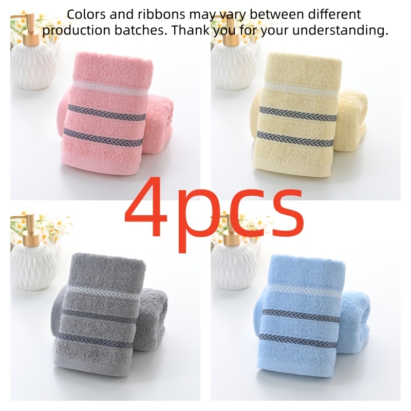 Image of 4pcs - Towels - Upgraded Thick Absorbent Lightweight Beige Blue, Essential For Home Bathroom, With Reinforced Edge Striped Design, In Pink And Blue Tones | Towel Series