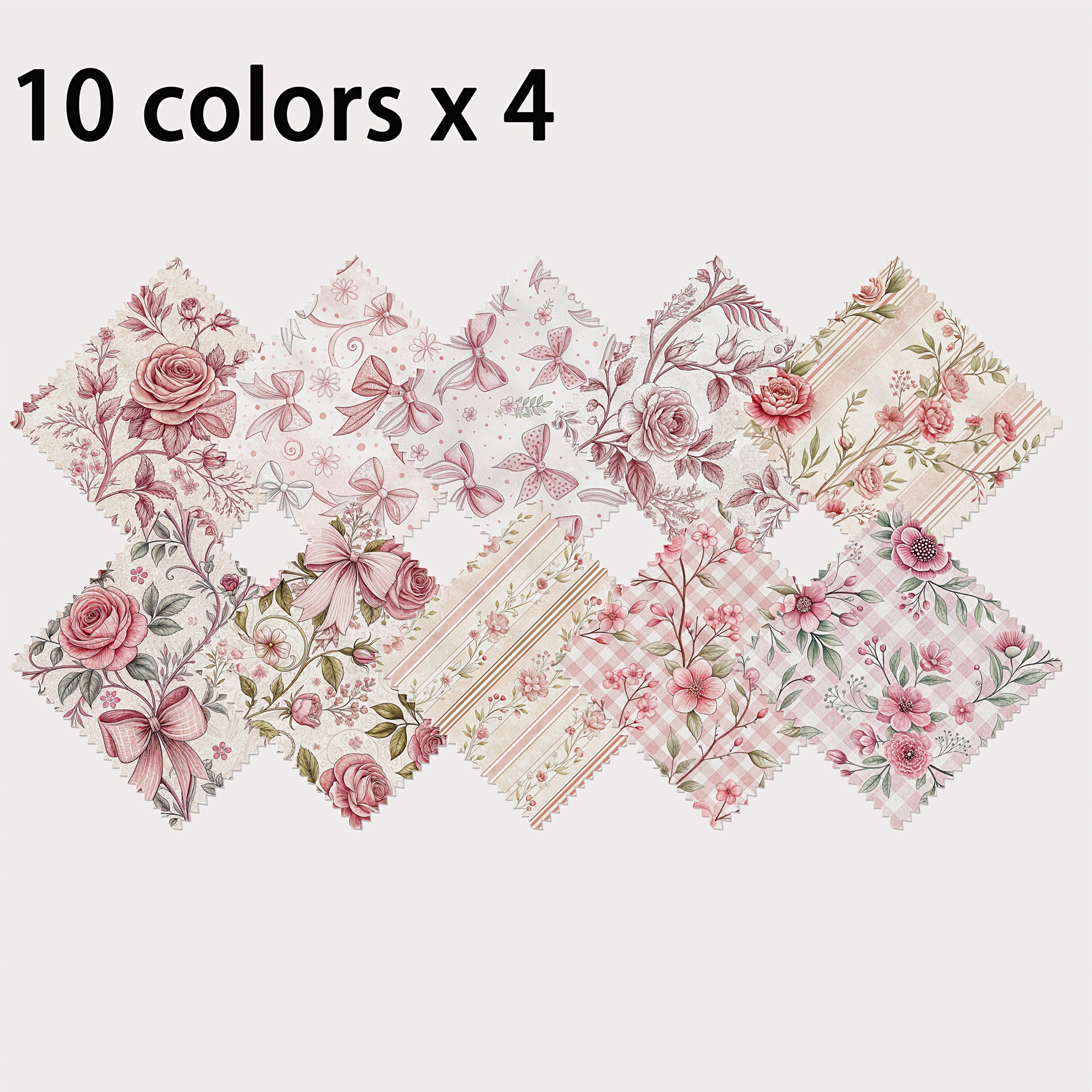 TEMU 40pcs Charm Pack Assortment, Pink Pastoral Style Printed Patterns, Handmade And Textures, 10 Styles Of Designs 120g Polyester Fabric, Suitable