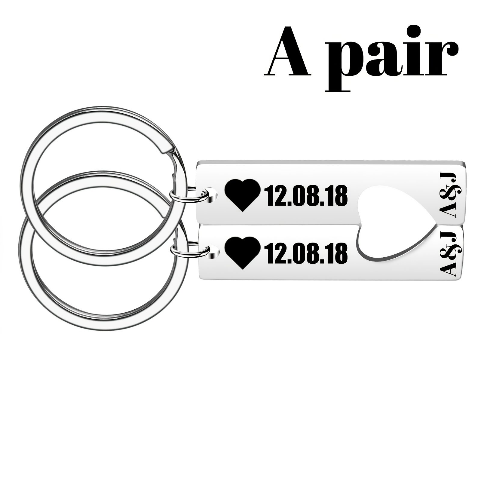 Image of 1 Pair Of Custom Engraved Stainless Steel Couple Keychains - Personalized "i Love You" Gift For , Anniversary Celebration Additions, With Heart-shaped Cutout, Perfect For Boyfriend, Girlfriend