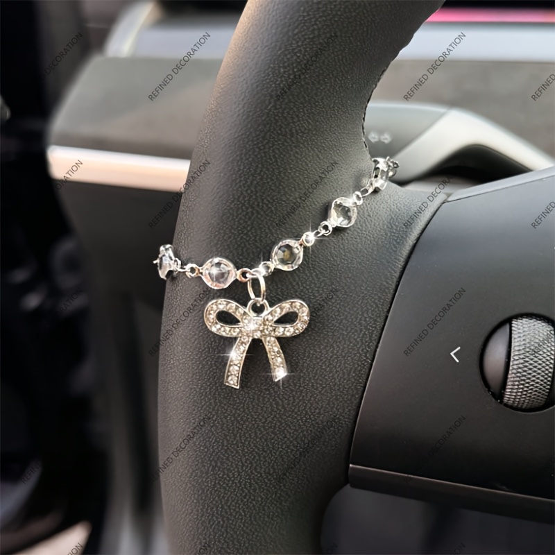 E-shop 1 Stück Glitzernder Strass-Schleifenkette, Lenkrad-Dekoration fürs Auto, Exquisit Elegant, Damen Auto-Innenraum-Dekoration