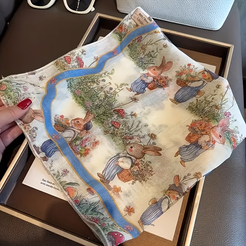 Image of Scarf With - Colored Main Body And Printed With Cartoon Rabbit Patterns. It Has Style, And Has Decorative And Practical Functions. Suitable For Daily Use To Add .