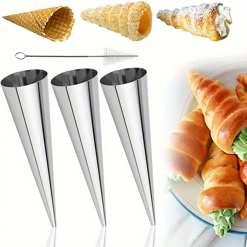 

12pcs, Stainless Steel Cream Horn Molds, Cone-shaped Pastry Tubes With Cleaning Brush, Diy Baking Forms For Croissants, Dessert & Bread Baking, Kitchen Tools