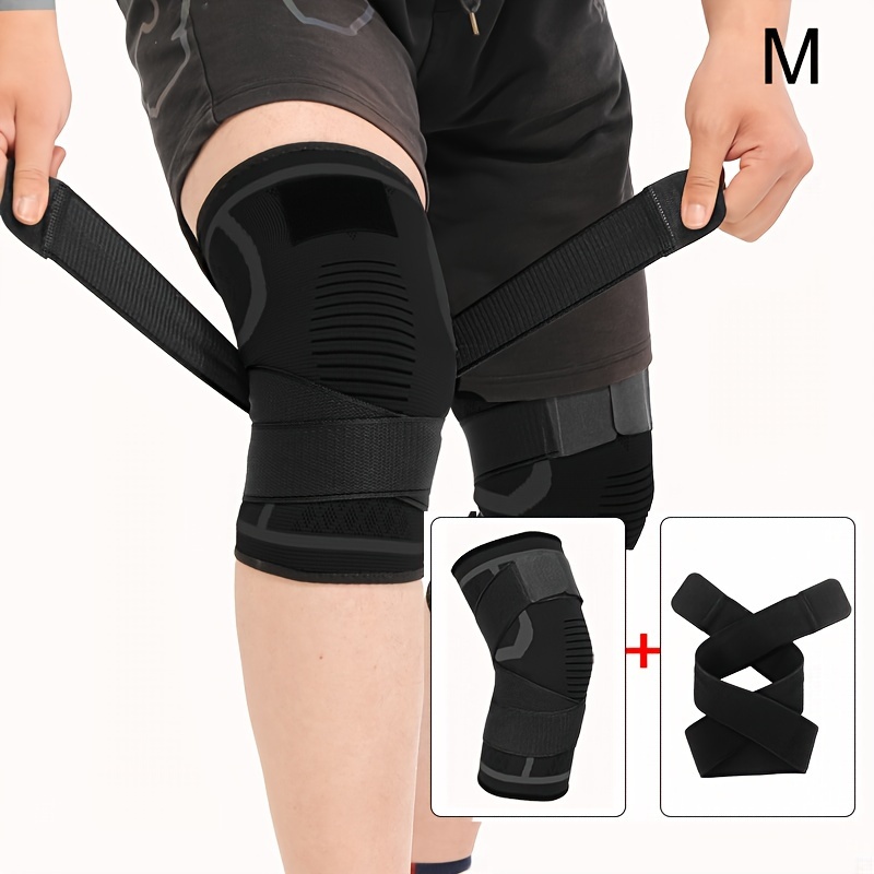 1pc Nylon Sports Knee Sleeve + Straps, Suitable For Men And Women For Knee Joint Fixation