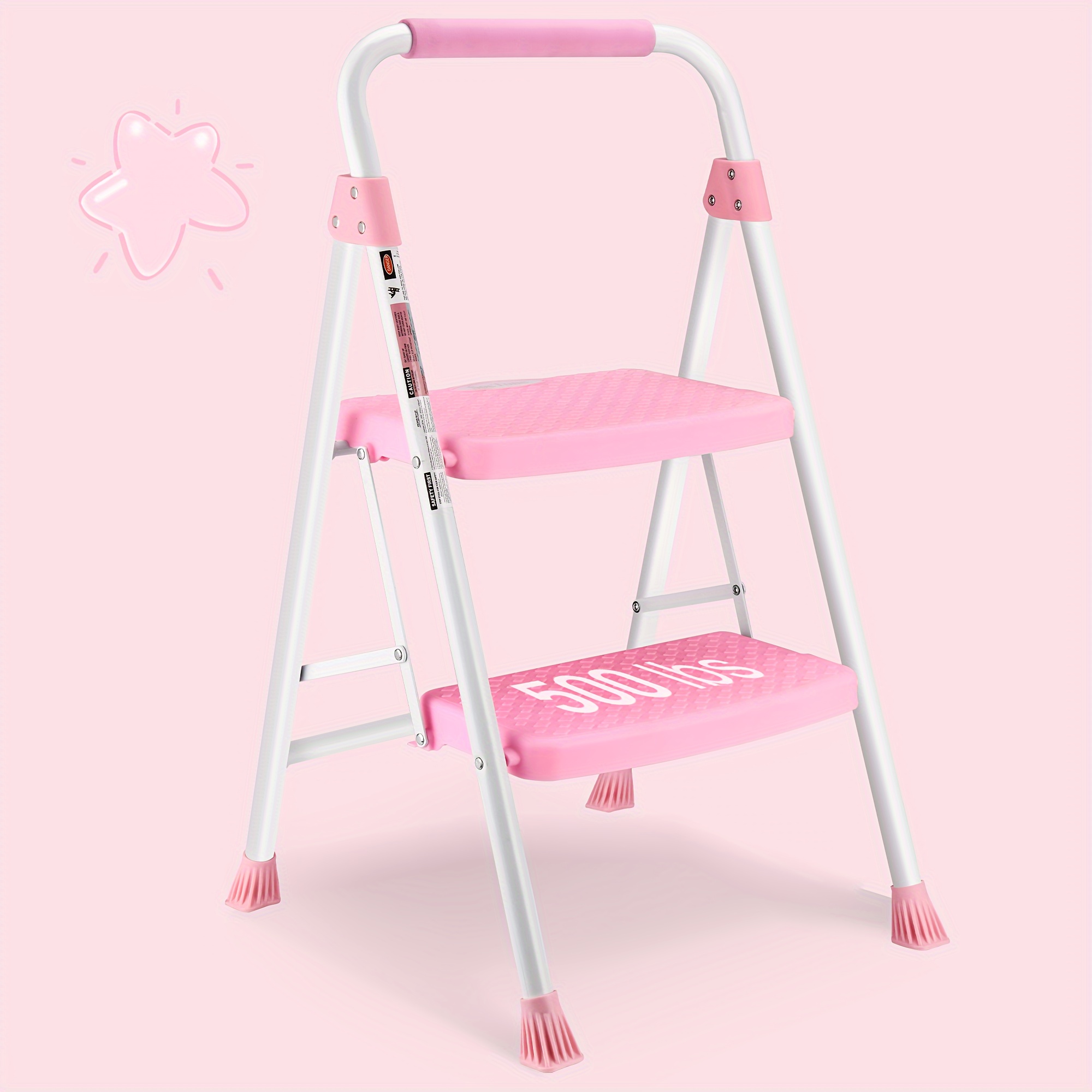 

Ladder, Lightweight With Sturdy Rubber Handgrip And Thicken Non-slip Pedals, Ideal For Home Use, In White Or Pink