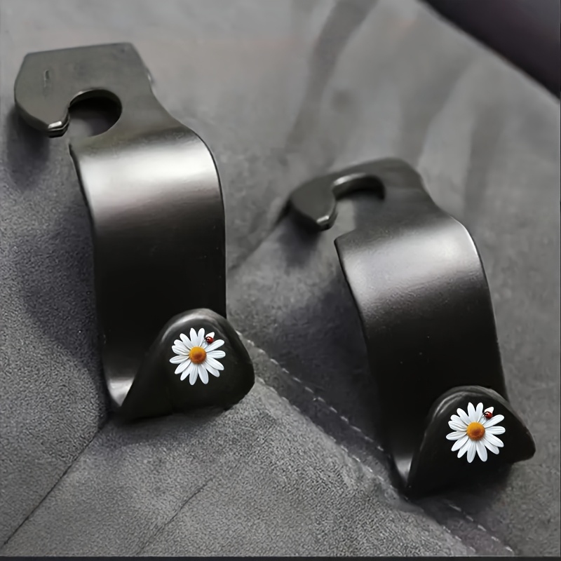 TEMU 2pcs Set - Beautiful Daisy Print Car Seat Hooks, Integrated Backrest Hidden Storage Hooks, Car Seat Additions Flower Basket, Multifunctional
