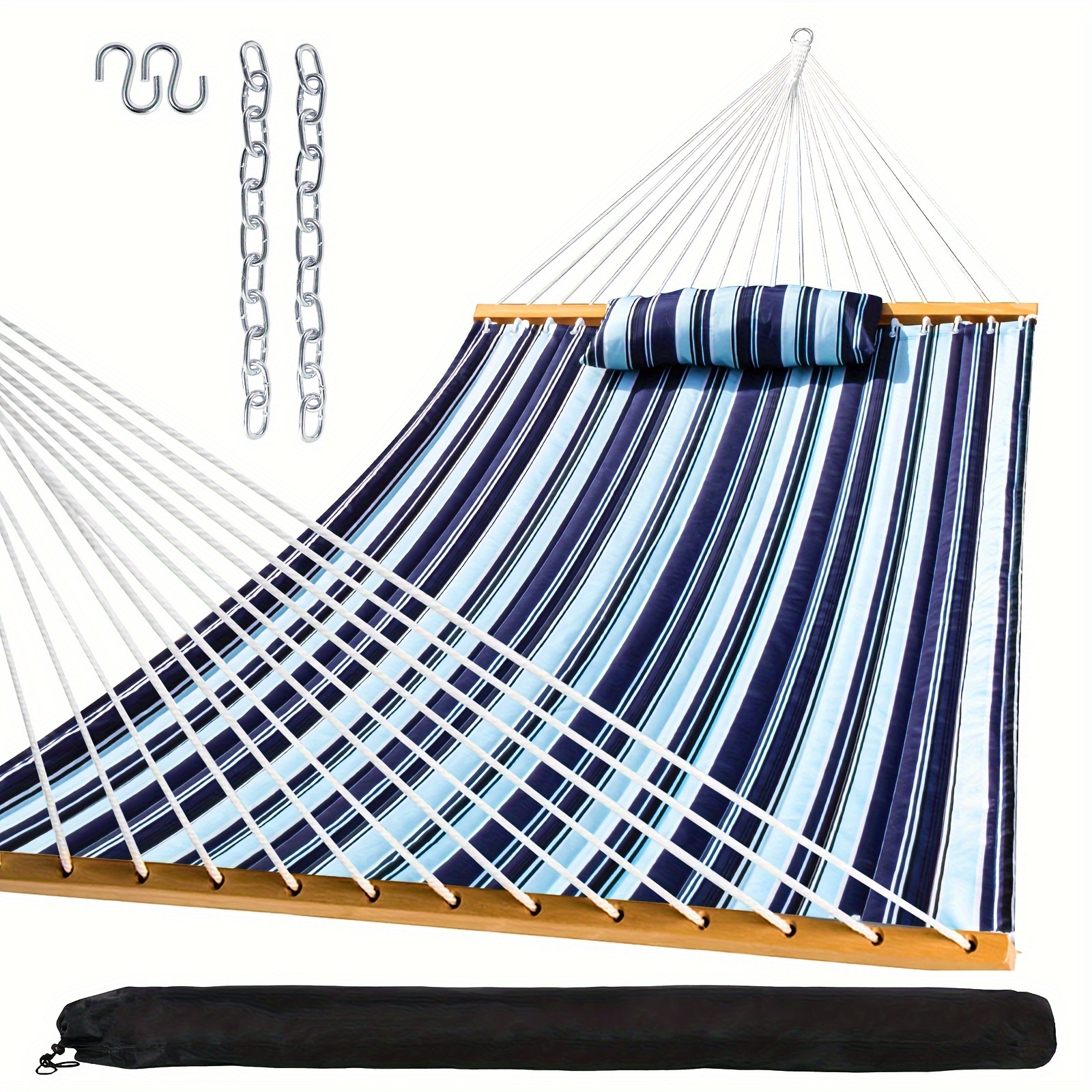 

Szhlux Outdoor Quilted Fabric Hammock With Spreader Bars And Detachable Pillow And Chains, Outdoor Patio Backyard Poolside, 450 Lbs Weight Capacity, Beach